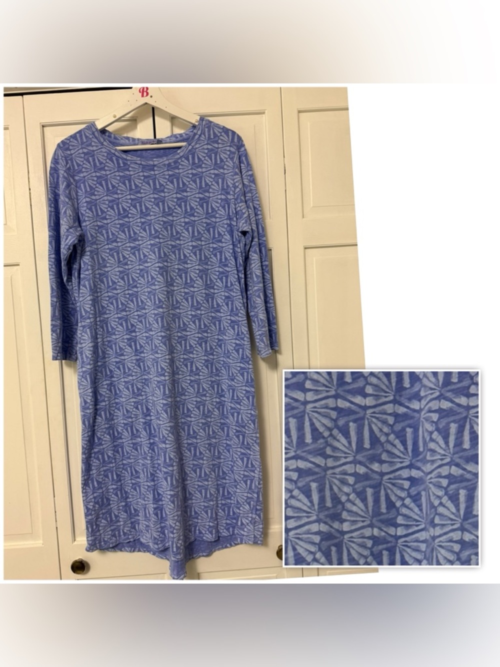 Fresh Produce All Over Print Periwinkle T-Shirt Dress 3/4 Sleeve Coastal Cotton